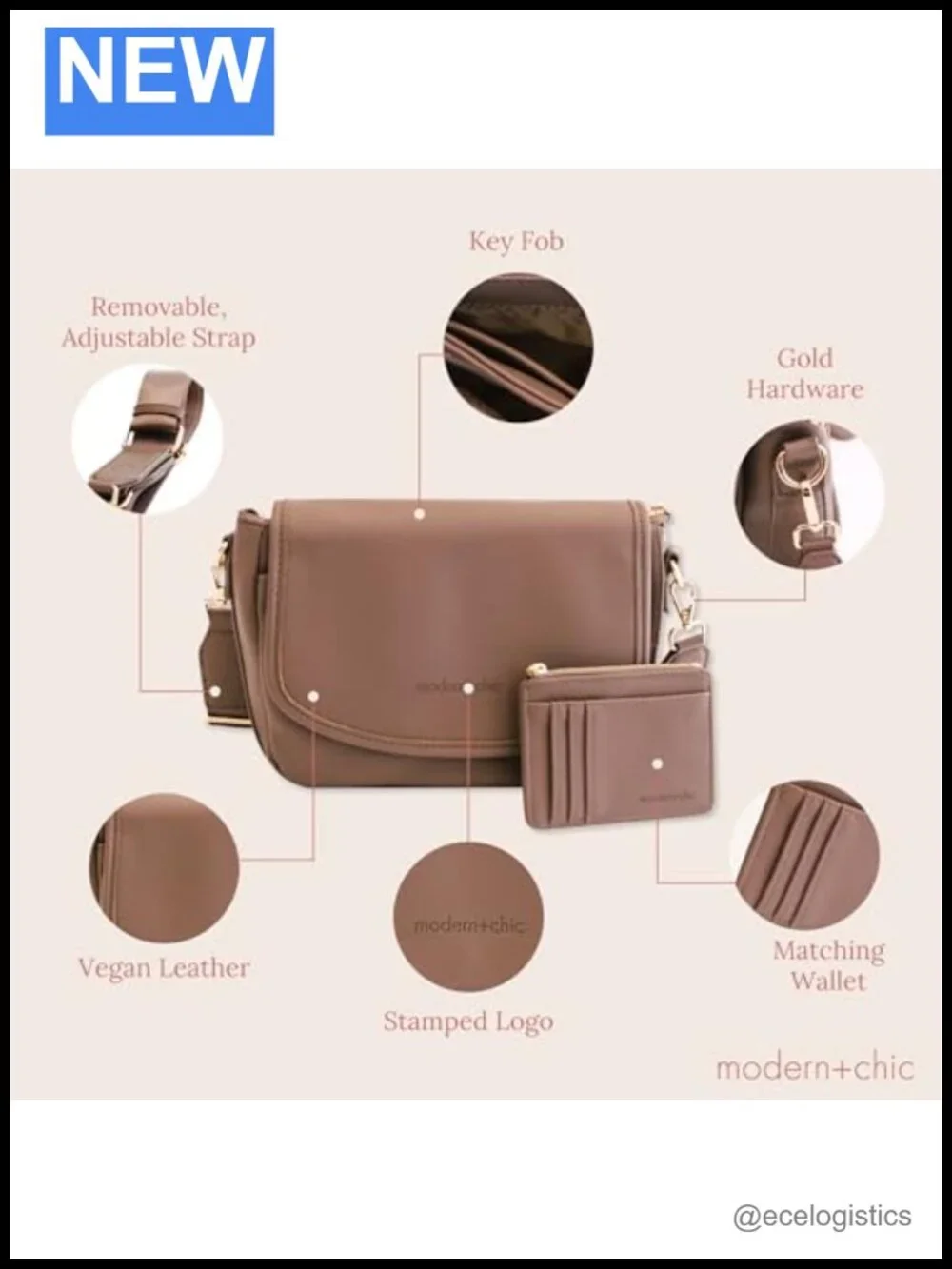 Vegan Leather Crossbody Sling Bag with Matching Wallet & Key Fob
